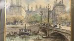 Johannes DREVET (1854-1940). "Le Pont d'Aynay animé et la place...