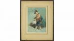 Henry SOMM (1844-1907). " La geisha ".  Aquarelle sur...