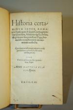 "[Reliure aux ARMES] FLACIUS (Matthias) Historia certaminum inter Romanos episcopos...