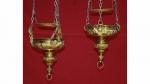 Paire de LAMPES de SANCTUAIRE néoclassiques en bronze doré à...