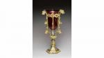 LAMPE de tabernacle en bronze doré de forme négothique à...