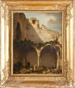 Etienne-Joseph BOUHOT (1780-1862). Peintre dans les ruines de la chapelle...