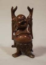 Dieu HOTEI en bois de fer sculpté. Macao. XIXème siècle...