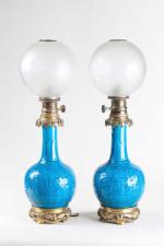 Théodore Deck (1823-1891). Paire de lampes de forme balustre en...
