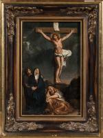 Ecole Française du XVIIème siècle suiveur de Lubin Baugin. 
Crucifixion....