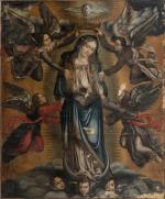 Ecole ESPAGNOLE vers 1700
L'Immaculée Conception
Toile
154 x 124 cm
Accidents, manques et...