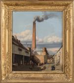 Charles-Emile LABICHE (? - 1905).
La fabrique de Cognac.
Huile sur toile.
Signé...