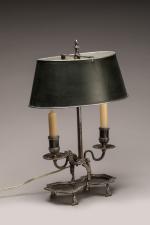 Petite LAMPE bouillotte en bronze argenté à deux bras de...