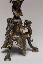 Auguste Nicolas CAIN (1821-1894). Paire de TORCHERES en bronze patiné...