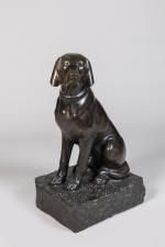 Georges HILBERT (1900-1982)« Labrador assis »Sujet en bronze à patine...