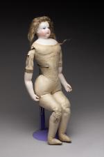 ROHMER, exceptionnelle poupée parisienne tête porcelaine fixe sur collerette porcelaine,...
