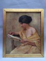 ECOLE MODERNE, "Femme à la lecture", Huile sur toile. 66...
