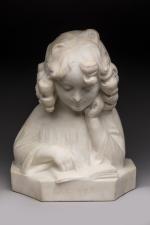 Cipriani 
« Lecture »
Buste de jeune fille en marbre blanc....
