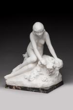Morelli (XIXème-XXème)
« Jeune fille au papillon »
Sujet en marbre sur...
