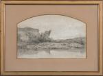Adolphe APPIAN (1818-1898).
Un étang.
Fusain et craie blanche sur papier gris.
Signé...