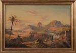 Pierre BONIROTE (1811-1891).
Paysage grec animé avec ruine en bord de...