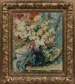 Jacques MARTIN (1844-1919).
Fleurs blanches dans un vase bleu.
Huile sur toile.
Signée...