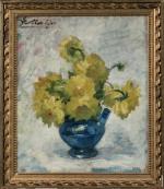 Jacques MARTIN (1844-1919),
Fleurs jaunes dans un vase bleu,
Huile sur toile.
Signée...
