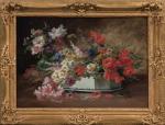 Emile GODCHAUX (1860-1938).
Jardinière fleurie.
Huile sur toile.
Signée en bas à droite.
67...