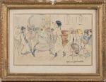 Marcelle HUNTINGTON (XIX-XXe siècle).
Danse à l'atelier.
Plume et aquarelle sur papier.
Signé...