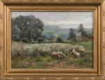 Auguste PRÉVOT-VALERI (1857-1930).
Bergère et des moutons.
Huile sur toile.
Signée en bas...