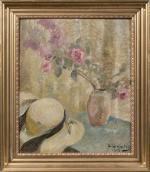 Otto VAUTIER (1863-1919), 
Fleurs et chapeau, 1919. 
Huile sur toile,...