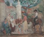 Giovanni Leonardi (1876-1957).
Scène di village à la fontaine.
Huile sur toile.
Signée...