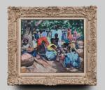 Jacques Majorelle (1886-1962).
Scène de marché à Macenta, Guinée.1954.
Huile sur toile...