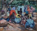 Jacques Majorelle (1886-1962).
Scène de marché à Macenta, Guinée.1954.
Huile sur toile...