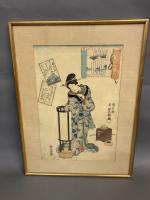 ESTAMPE à décor de guiesha.
Japon, fin XIXème siècle. Petits accidents....