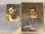 ECOLE XIXème siècle, "Portrait de jeune femme",huile sur toile et...