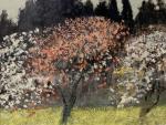 Henri André MARTIN, "l'arbre rose", Huile sur carton signé et...