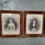 École Française XIXe siècle. Portraits d'enfants. Deux pastels par Th....