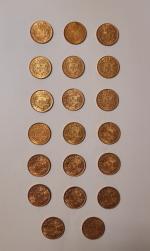 Lot de 20 pièces de 20 francs or suisses Lot...
