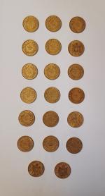 Lot de 20 pièces de 20 francs or Napoléon III...