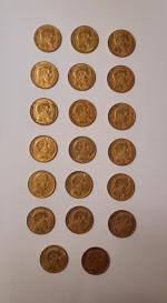 Lot de 20 pièces de 20 francs or Napoléon III...