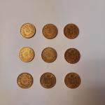 Lot de 9 pièces de 20 francs or Napoléon III...