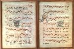 XVIème SIECLE. 2 feuilles d'antiphonaire encadrées du XVIème siècle. Lettrines...