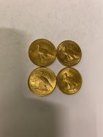 4 pièces de 10 dollars or type Indian Head Eagle...