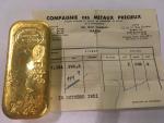 1 lingot d'or avec bullettin d'éssais de la Compagnie des...