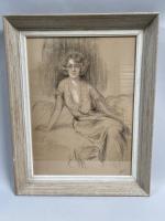 A. BELIN, "Portrait de femme", crayon et rehuats de gouache...