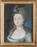ECOLE FRANCAISE du XVIIIème siècle. Portrait de dame aux colliers...