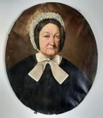 École française du XIXème siècle 
Portrait de femme au bonnet
Huile...