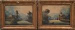 ECOLE du XIXe siècle, "Paysage de montagne animés", deux huiles...