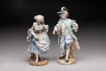 Deux SUJETS en porcelaine de Saxe à décor polychrome, figurant...