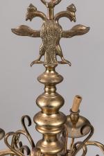 LUSTRE hollandais en bronze à deux aigles et six bras...