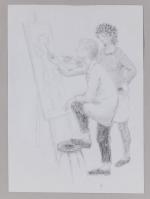 Gabriel GOUTTARD (1927-2015). "Cours de dessin". Dessin sur papier signé...