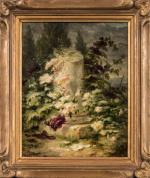 Simon SAINT-JEAN (1808-1860).
Colonne brisée entourée de fleurs.
Huile sur papier collé...
