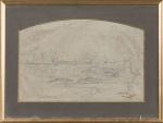 François Auguste RAVIER (1814-1895).
Paysage.
Mine de plomb sur papier gris.
Cachet de...