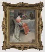 Alexandre-François BONNARDEL (1867-1942).
En pendant :
Le thé.
Huile sur carton.
Signé en bas...